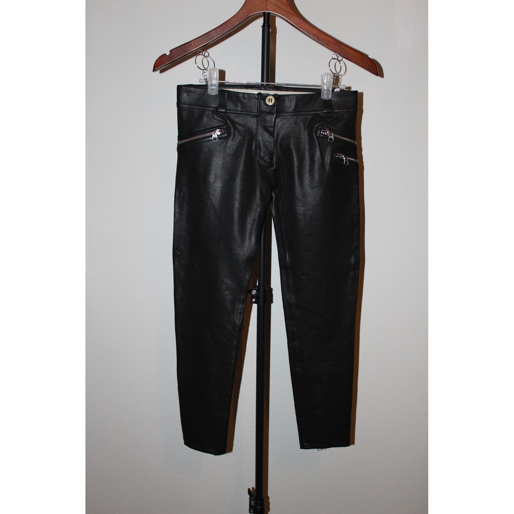 Freddy WR.UP Black Faux Leather Shaping Pants Low Rise Ankle Zip Small Zipper